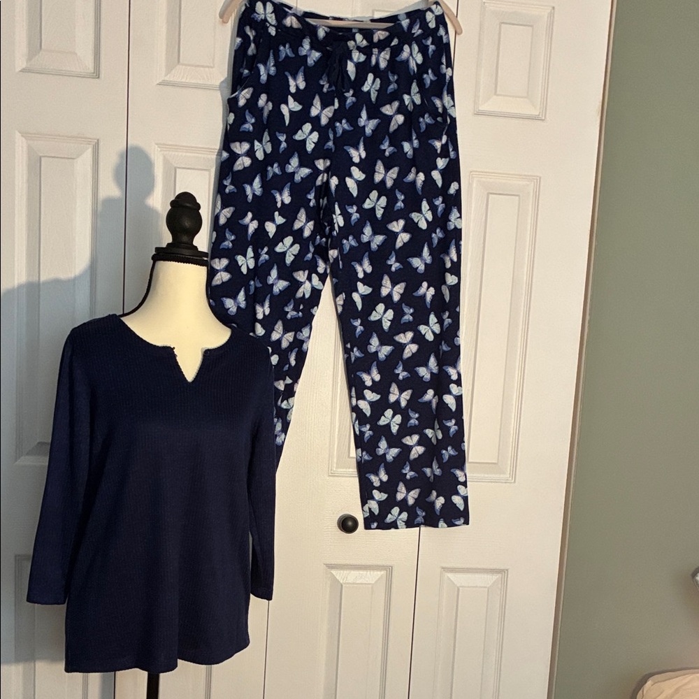 Navy Top and Butterfly Print Pajama set